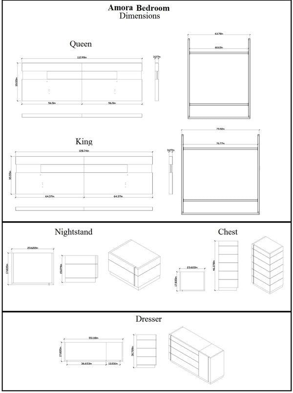 Amora Natural White Lacquer 5 Piece Eastern King Platform Bedroom Set - 17869 - K - 5Set | J&M | Home Elegance USA