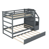 Twin-Over-Twin Bunk Bed with Twin Size Trundle and 3 Storage Stairs,Gray (OLD SKU :LP000064AAE) - Home Elegance USA