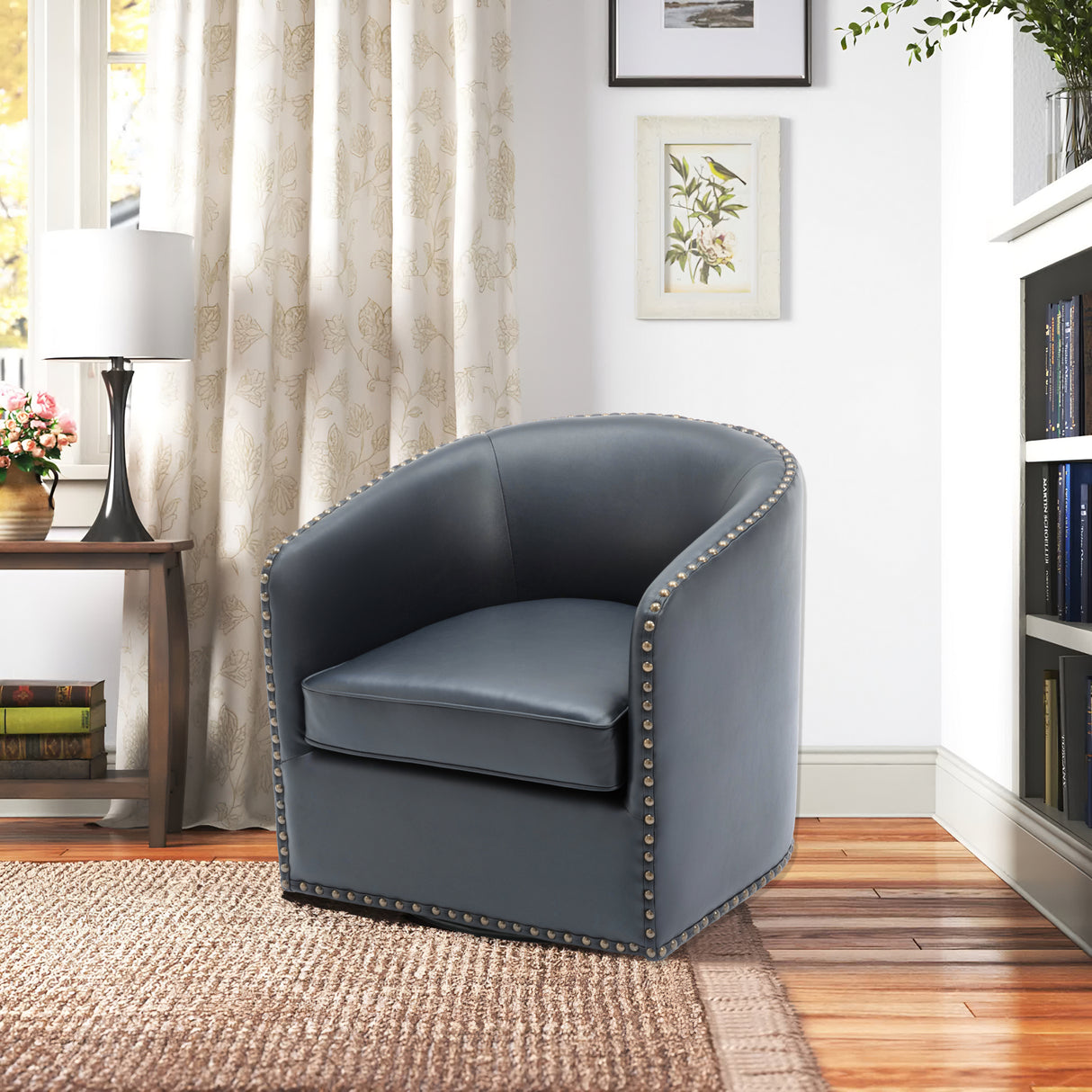 Trenton Swivel Arm Chair - Midnight Blue - Home Elegance USA