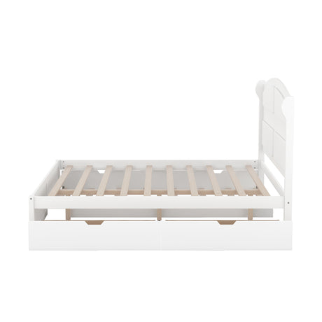 Wood Queen Size Platform Bed with Twin Size Trundle and 2 Drawers, White(Expected Arrival Time: 9.2)