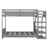 Wood Full Size Convertible Bunk Bed with Storage Staircase, Bedside Table, and 3 Drawers, Gray - Home Elegance USA