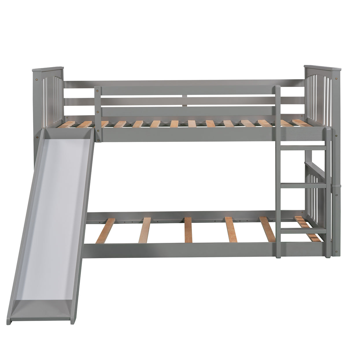 Twin Over Twin Bunk Bed with Slide and Ladder, Gray (Old SKU：LP000108AAE) - Home Elegance USA