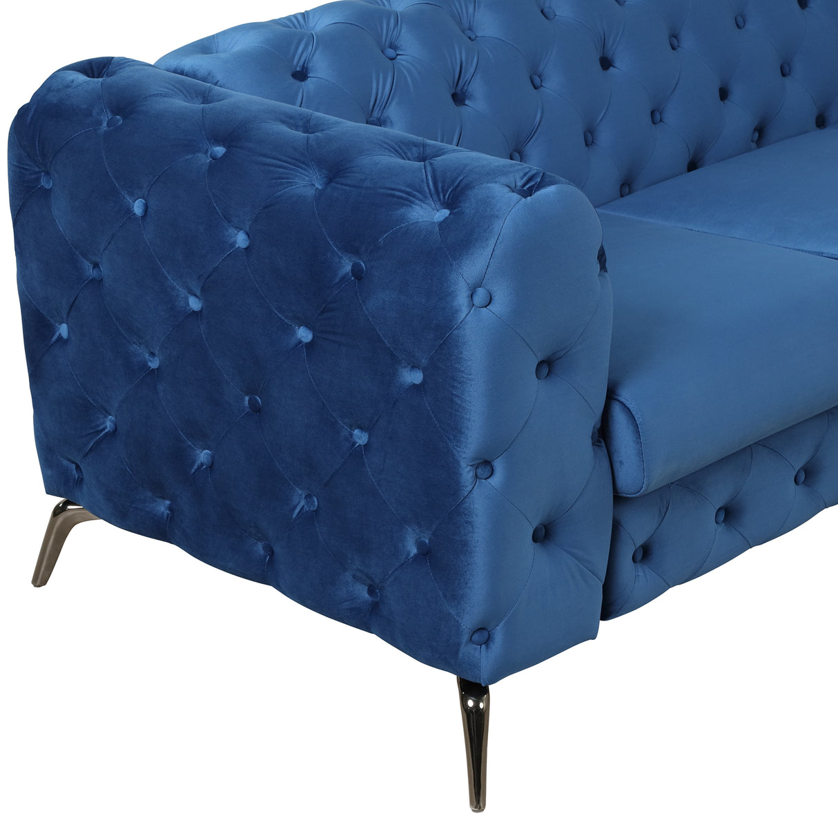 85.5" Velvet Upholstered Sofa with Sturdy Metal Legs,Modern Sofa Couch with Button Tufted Back, 3 Seater Sofa Couch for Living Room,Apartment,Home Office,Blue - SG000603AAC - image - 15