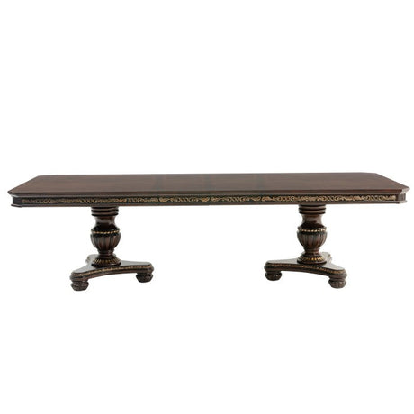 Russian Hill 5-Piece Dining Set by Homelegance | Cherry Finish with Gold Tipping & Jacquard Fabric Upholstery