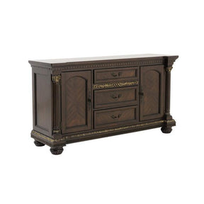 Russian Hill Dining Sideboard | Cherry Finish with Faux Marble Top | Wine Storage & Service Drawers | Homelegance
