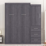 Twin Size Murphy Bed with Wardrobe and Drawers, Storage Bed, can be Folded into a Cabinet, Gray - Home Elegance USA