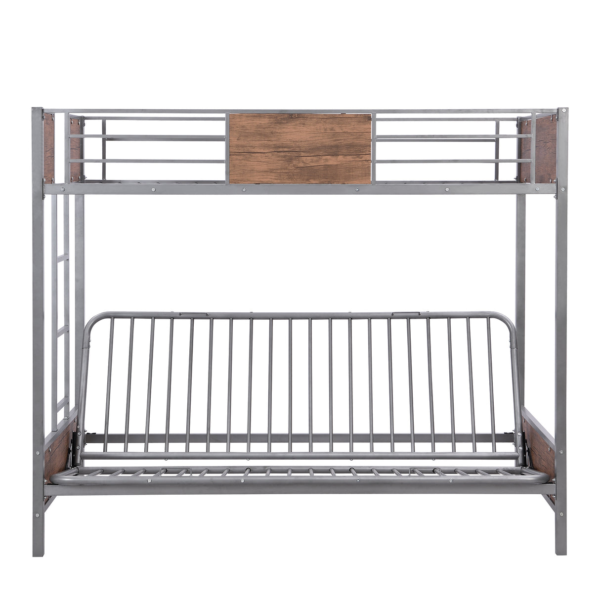 Twin-Over-Futon Bunk Bed, Metal Futon Bunk Bed Frame with Guardrails and Ladder(Gray)(OLD SKU:LP000096AAE) - Home Elegance USA