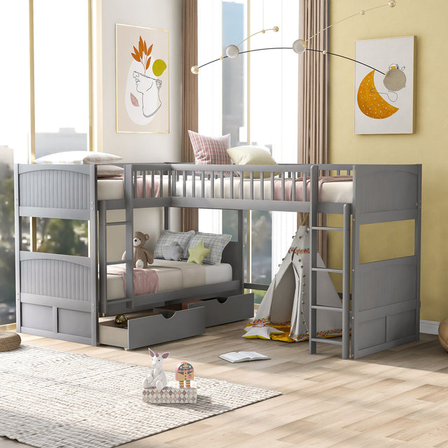 Twin Size Bunk Bed with a Loft Bed attached, with Two Drawers,Gray - Home Elegance USA