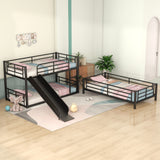 Twin Size Metal Bunk Bed with Ladders and Slide, Divided into Platform and Loft Bed, Black - Home Elegance USA