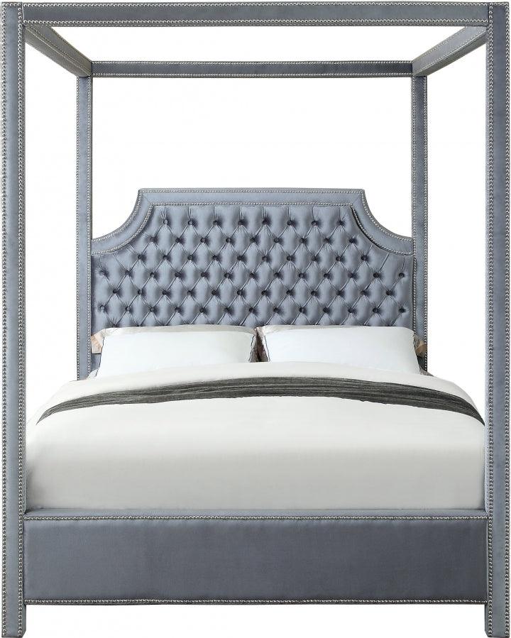Meridian Furniture - Rowan Velvet Queen Bed In Grey - Rowangrey-Q