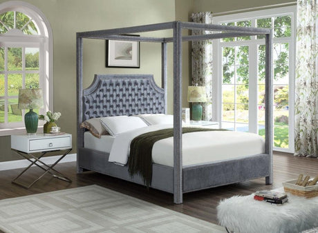 Meridian Furniture - Rowan Velvet King Bed In Grey - Rowangrey-K