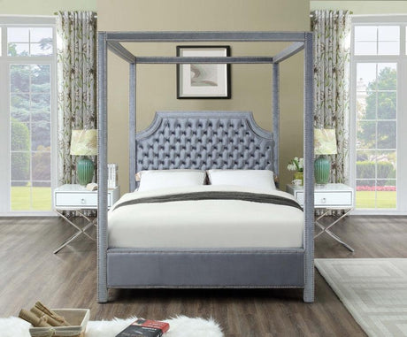 Meridian Furniture - Rowan Velvet Queen Bed In Grey - Rowangrey-Q