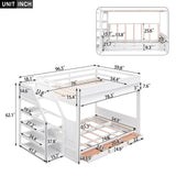 Wood Full Size Convertible Bunk Bed with Storage Staircase, Bedside Table, and 3 Drawers, White - Home Elegance USA