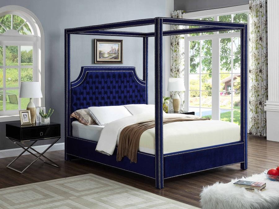 Meridian Furniture - Rowan Velvet King Bed In Navy - Rowannavy-K