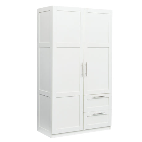 High wardrobe and kitchen cabinet with 2 doors, 2 drawers and 5 storage spaces,white Home Elegance USA