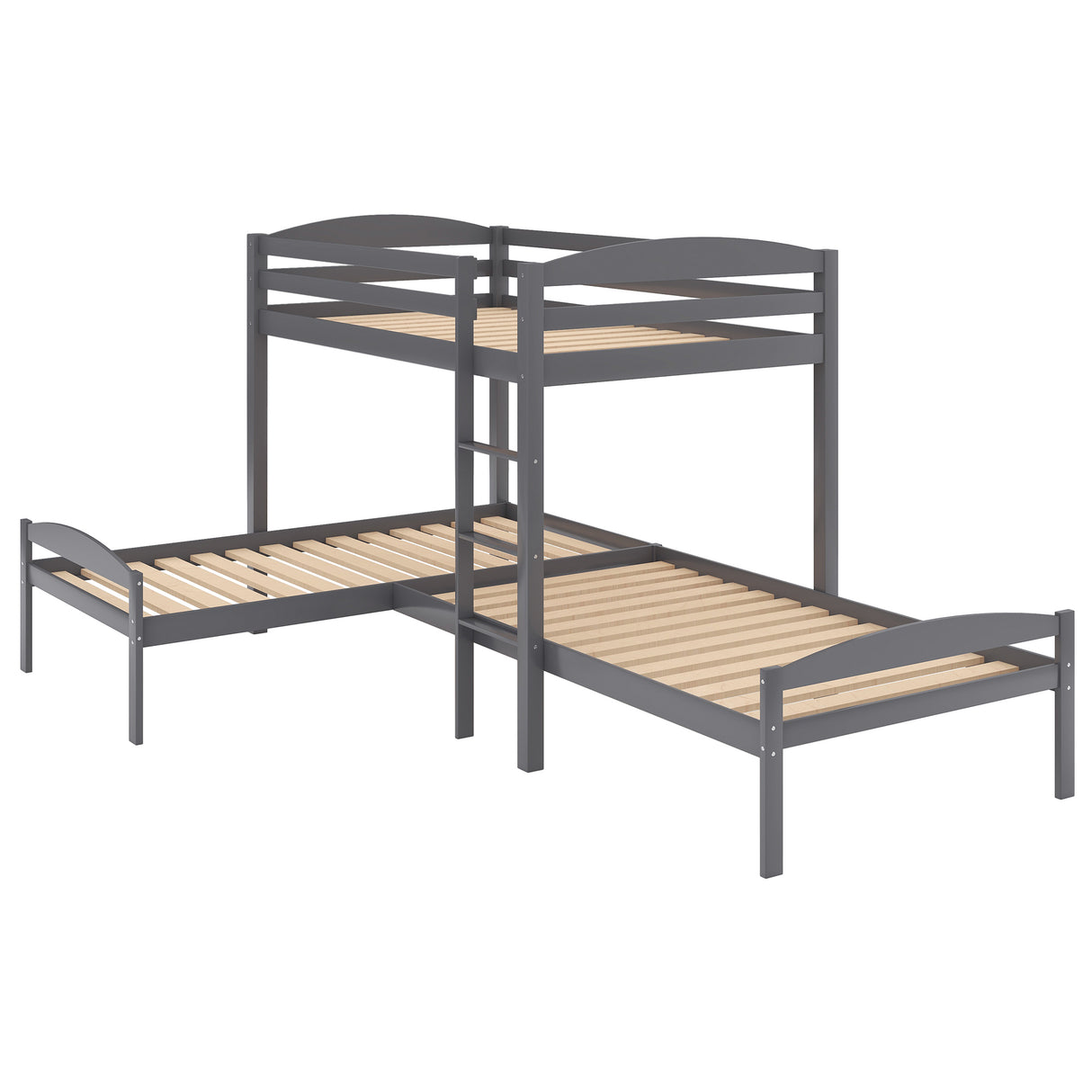 Twin over Twin over Twin Bed L-shaped Bunk Bed, Pine Wood Bed Frame, Gray - Home Elegance USA