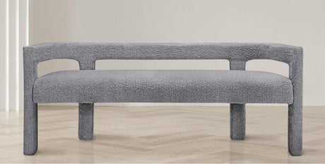 Meridian Furniture - Athena Boucle Fabric Bench In Grey - 865Grey