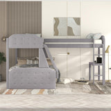 L-Shaped Twin over Full Bunk Bed and Twin Size Loft Bed with Desk,Grey - Home Elegance USA