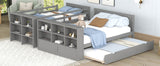 Twin over Full Bunk Bed with Trundle and Shelves, can be Separated into Three Separate Platform Beds, Gray - Home Elegance USA