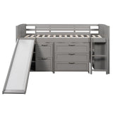 Low Twin Size Loft Bed with Cabinets, Shelves and Slide - Gray(OLD SKU :LP000503AAE) - Home Elegance USA