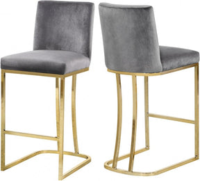 Heidi Velvet Counter Stool Set Of 2 In Grey - 777Grey-C | Meridian