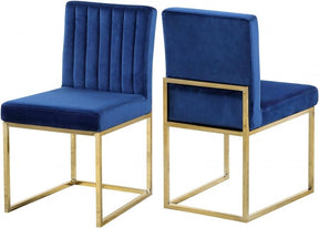 Giselle Velvet Dining Chair Set Of 2 In Navy - 778Navy-C | Meridian