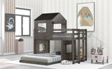 Wooden Twin Over Full Bunk Bed, Loft Bed with Playhouse, Farmhouse, Ladder and Guardrails , Antique Gray( old sku: LT000027AAE ) - Home Elegance USA