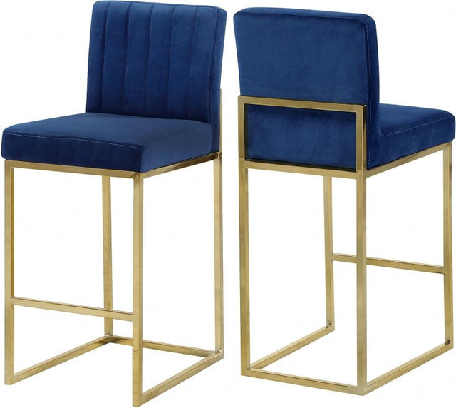 Meridian Furniture - Giselle Velvet Counter Stool Set Of 2 In Navy - 781Navy-C