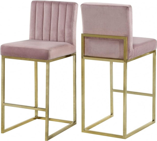 Meridian Furniture - Giselle Velvet Counter Stool Set Of 2 In Pink - 781Pink-C