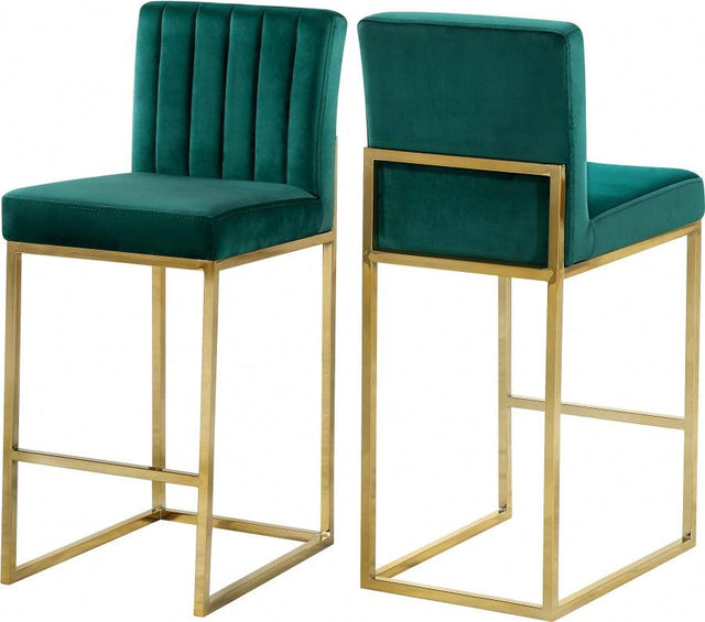 Meridian Furniture - Giselle Velvet Counter Stool Set Of 2 In Green - 781Green-C