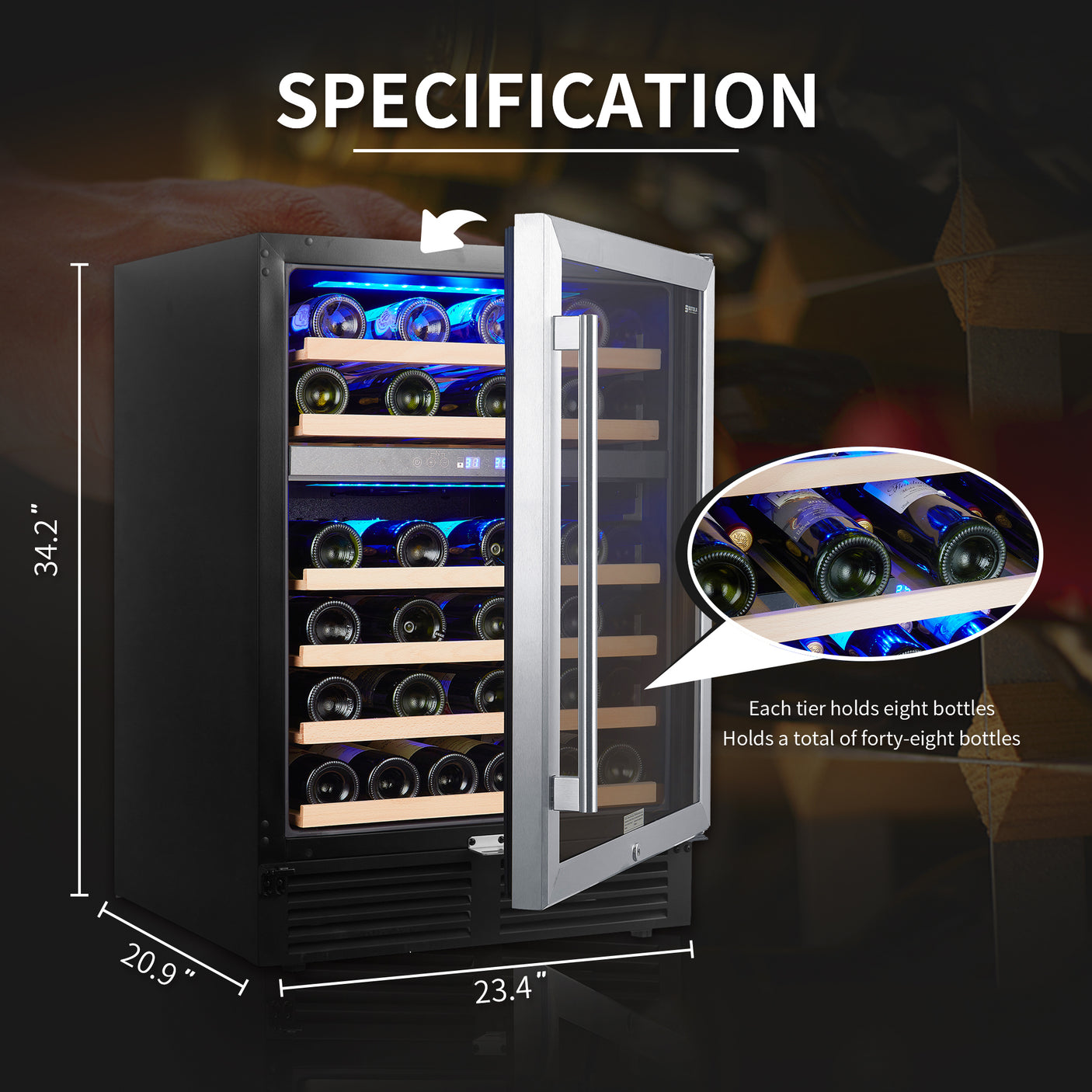 SOTOLA 24 inch 46 Bottle Wine Cooler Cabinet Beverage Fridge Small Wine Cellar Soda Beer Counter Top Bar Quiet Operation Compressor Freestanding Clear Glass Door for Office