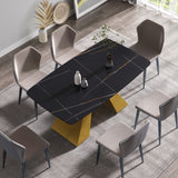 63"Modern artificial stone black curved golden metal leg dining table - 6 people - W1535S00160 - image - 2