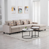 Nolan Beige Linen Fabric 4Pc Reversible Sectional Sofa Chaise with Pillows and Interchangeable Legs - Home Elegance USA