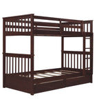 Twin-Over-Twin Bunk Bed with Ladders and Two Storage Drawers (Espresso) - Home Elegance USA