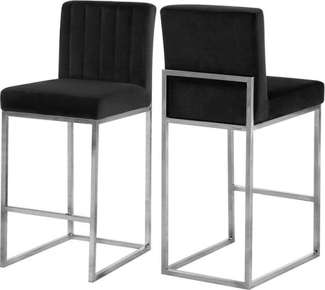 Meridian Furniture - Giselle Velvet Counter Stool Set Of 2 In Black - 782Black-C