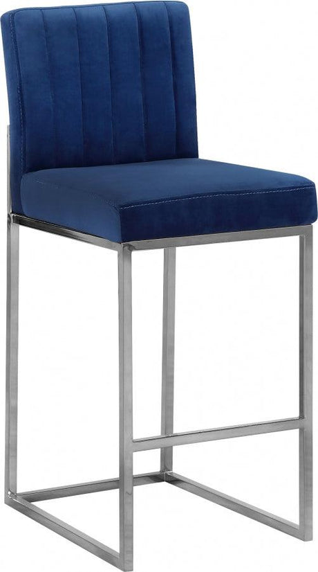 Meridian Furniture - Giselle Velvet Counter Stool Set Of 2 In Navy - 782Navy-C