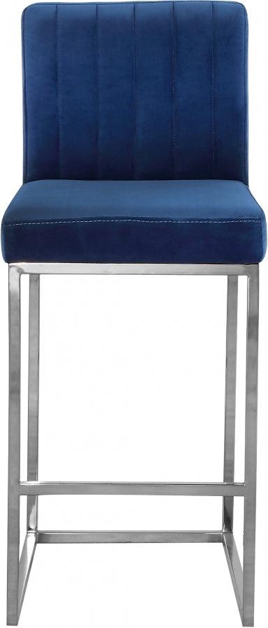 Meridian Furniture - Giselle Velvet Counter Stool Set Of 2 In Navy - 782Navy-C