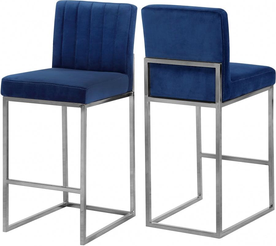 Meridian Furniture - Giselle Velvet Counter Stool Set Of 2 In Navy - 782Navy-C