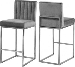 Giselle Velvet Counter Stool Set Of 2 In Grey - 782Grey-C | Meridian