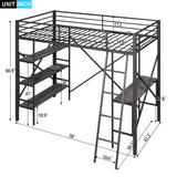 Twin Size Metal Loft Bed with Shelves and Desk, Black (Old SKU:SM001102AAB) - Home Elegance USA