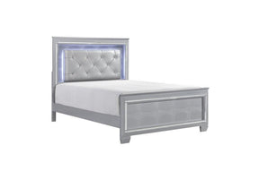 Allura Queen Bed in Silver Faux Alligator with LED Headboard – Homelegance 1916-1