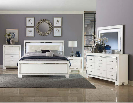 Allura Queen Bed White Faux Alligator Embossed Panels LED Headboard – Homelegance