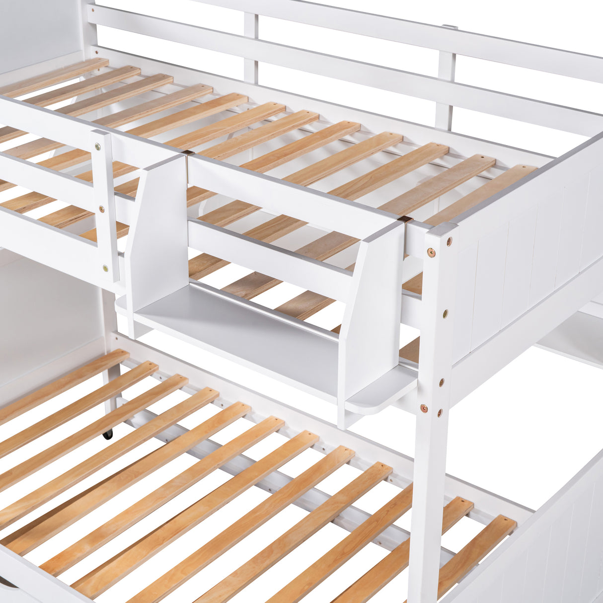 Twin-Over-Twin Bunk Bed with Twin size Trundle , Separable Bunk Bed with Bookshelf for Bedroom -White - Home Elegance USA