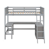 Twin size Loft Bed with Shelves and Desk, Wooden Loft Bed with Desk - Gray(OLD SKU:LT000537AAE) - Home Elegance USA