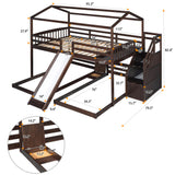 Full over Twin & Twin Bunk Bed,with Slide and Storage Staircase,Built-in Drawer and Shelf,Espresso - Home Elegance USA