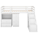 Twin Size Loft Bed with Multifunctional Movable Built-in Desk and and Staircase,White(OLD SKU:GX000925AAK) - Home Elegance USA