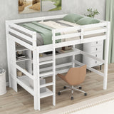 Full Size Loft Bed with Multifunction Shelves and Under-bed Desk, White - Home Elegance USA