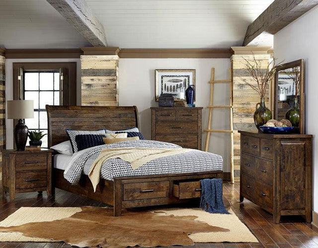 Homelegance - Jerrick 6 Piece Queen Platform With Storage Bedroom Set In Burnished Brown - 1957-1-6Set