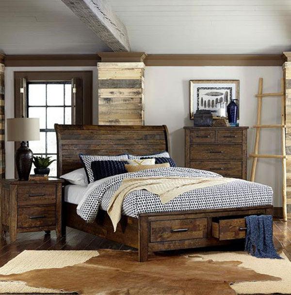 Homelegance - Jerrick 3 Piece Eastern King Platform With Storage Bedroom Set In Burnished Brown - 1957K-1Ek-3Set