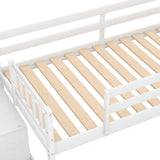 Twin Size Low Loft Bed with Adjustable Slide and Staircase, White - Home Elegance USA